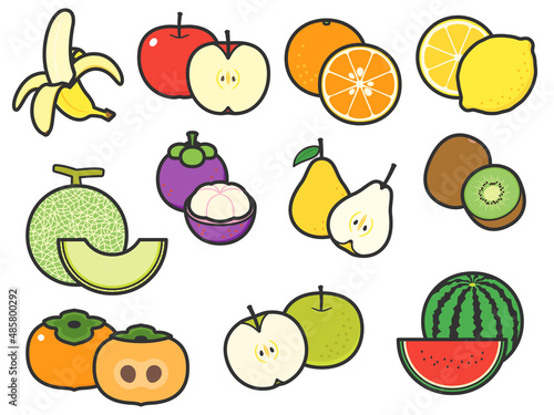いろいろな果物とその断面　イラストセット