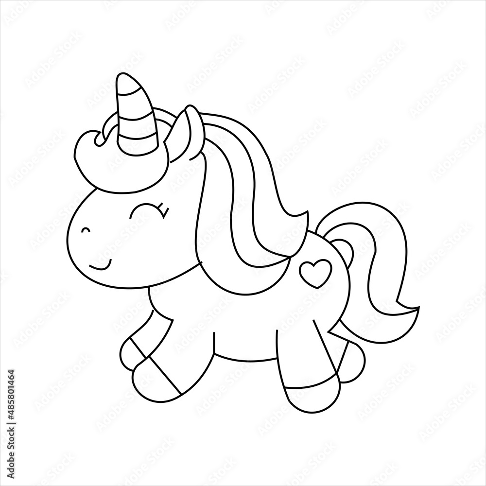 Unicorn coloring page. Cute animal coloring page. Editable vector in
