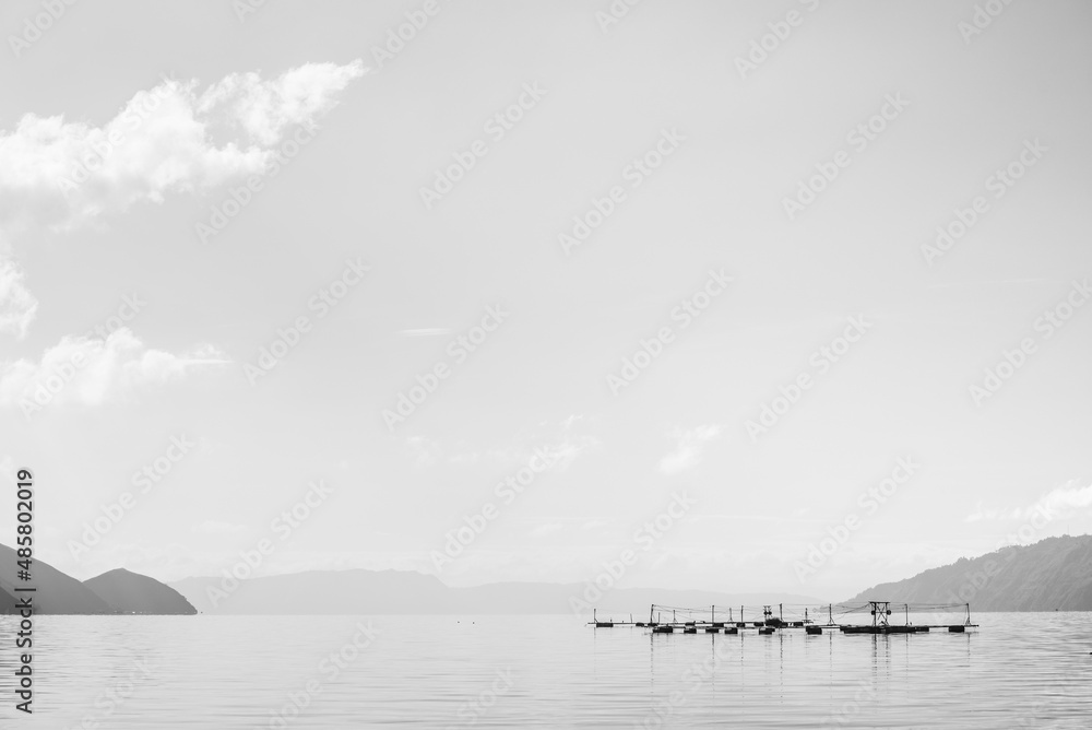 Fish farm, Lake Toba (Danau Toba), North Sumatra, Indonesia, Asia, background with copy space