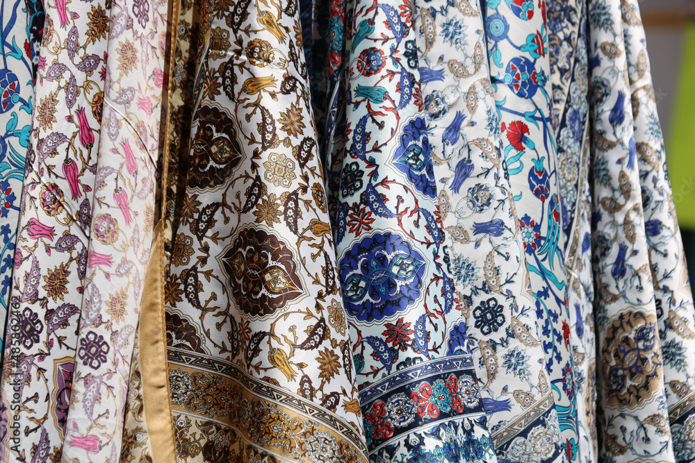 close up of multicolored traditional fabrics in Cyprus close up of multicolored traditional fabrics in Cyprus