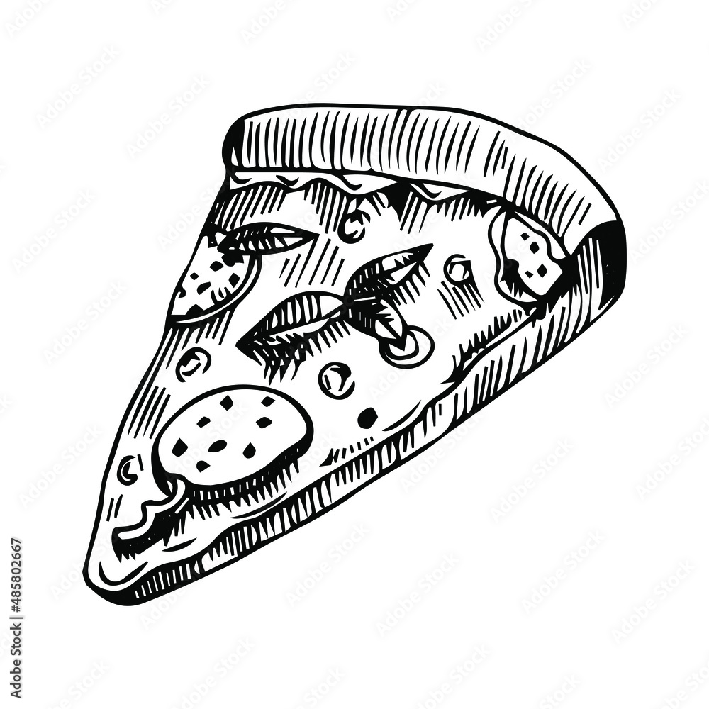 a slice of pizza vector illustration,Italian product, sketch pizza black ink on white background a slice of pizza vector illustration,Italian product, sketch pizza black ink on white background