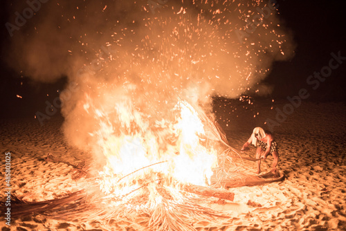 Party around a fire on Paradise Beach (Sar Sar Aw Beach) at night, Dawei Peninsula, Myanmar (Burma) photo