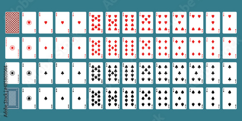 Full deck of poker playing cards on a blue background