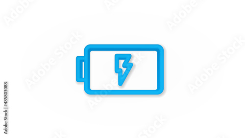 battery charge full 3d line flat color icon. Realistic vector illustration. Pictogram isolated. Top view. Colorful transparent shadow design