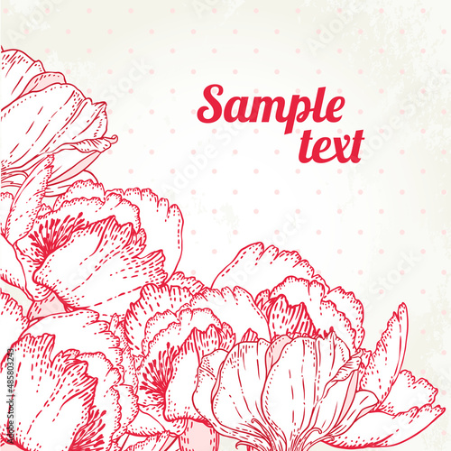Peony: Vintage hand-drawing background with flowers. Vector illustration.