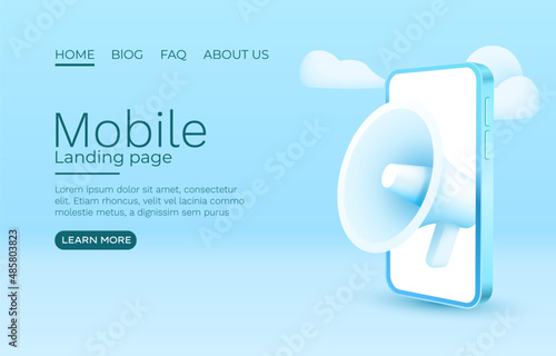 Megaphone smartphone mobile screen, technology mobile display. Vector