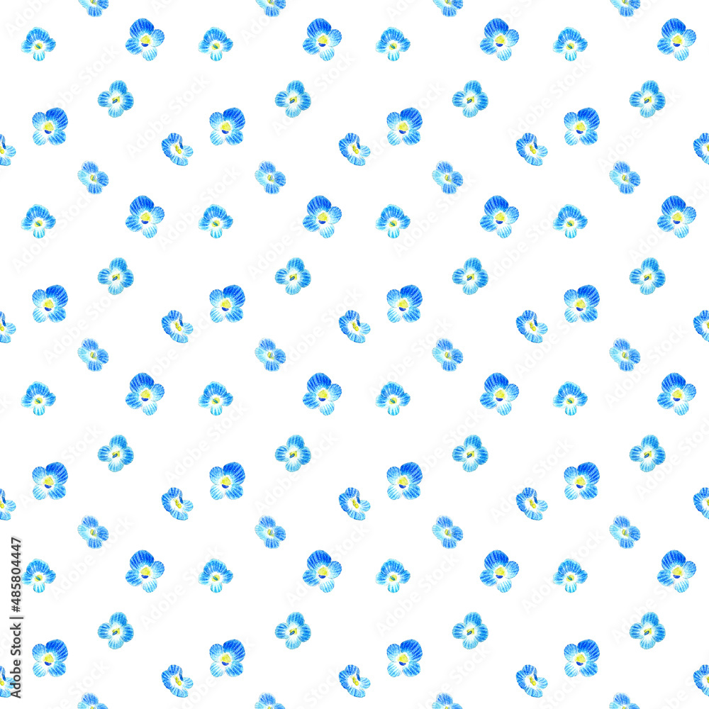 オオイヌノフグリのシームレスパターン　春の草花の手描き水彩イラスト背景素材