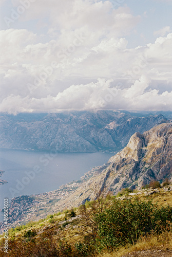 View from the tops of the mountains to the Kotor Bay and the town on the coast