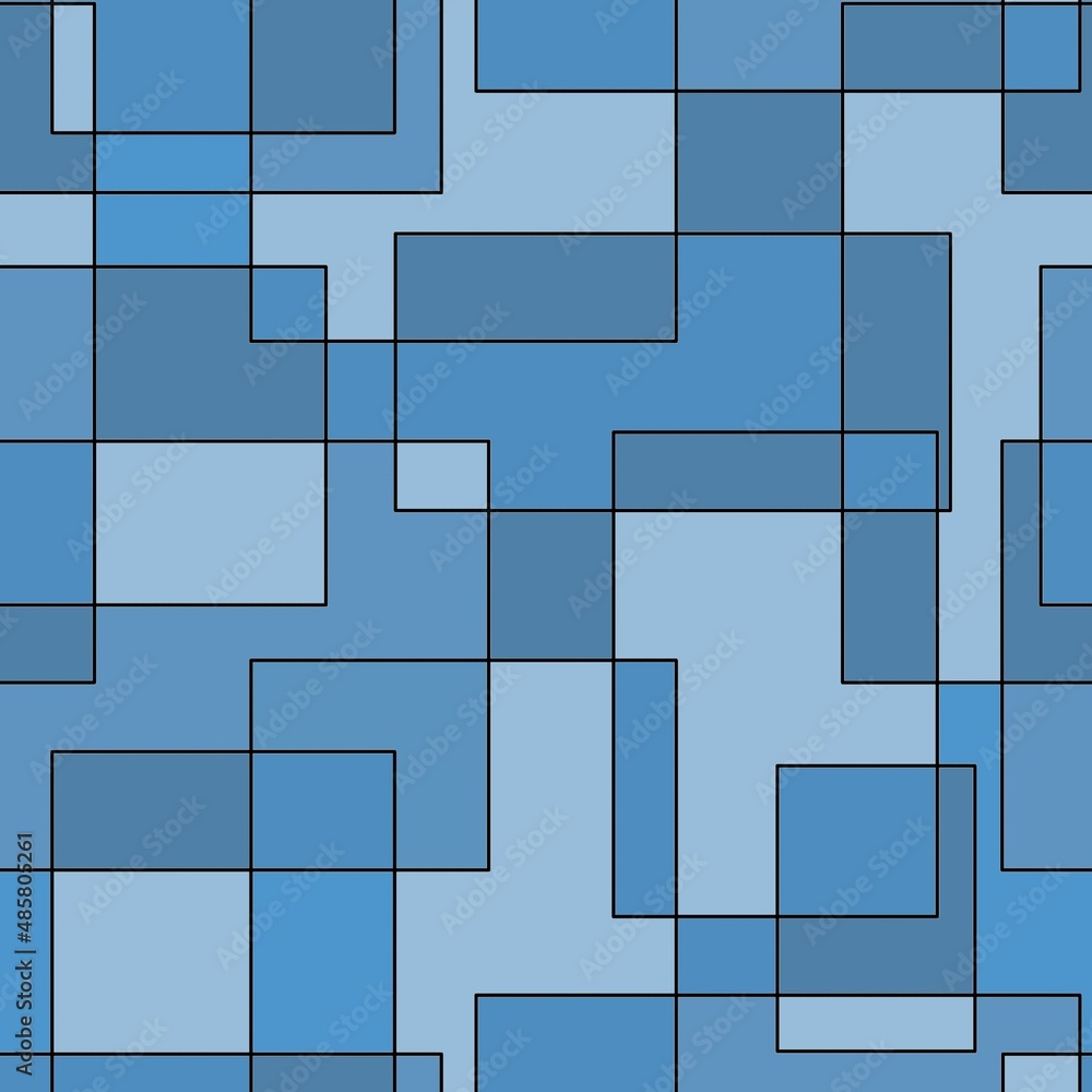 Seamless geometric print of blue rectangles, mosaic
