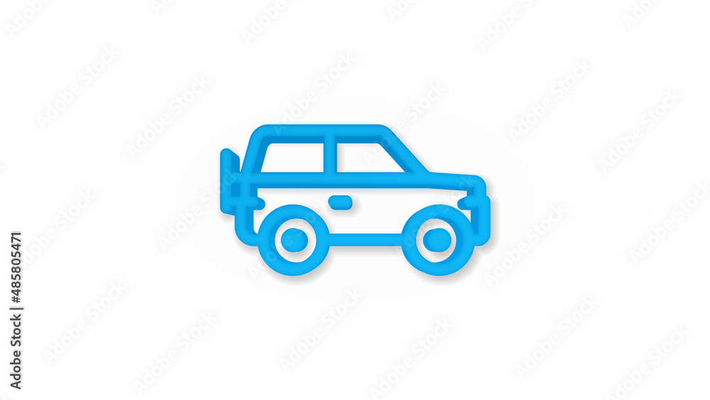car vehicle, suv 3d line flat color icon. Realistic vector illustration. Pictogram isolated. Top view. Colorful transparent shadow design.