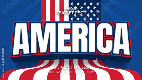 Editable text style effect - United States of America text with flag style theme photo