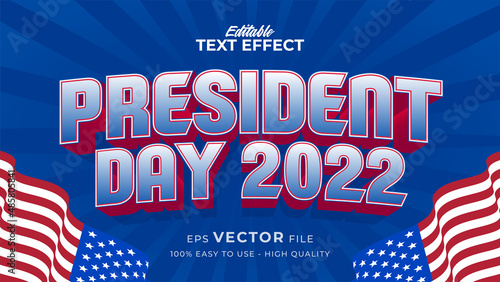 Editable text style effect - president day text in american style theme