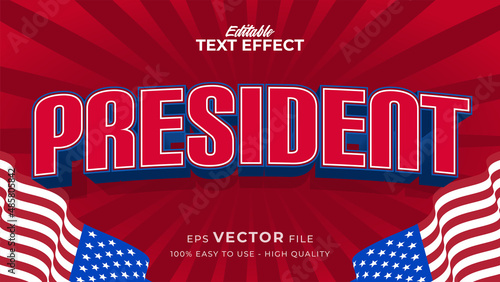Editable text style effect - president day text in american style theme