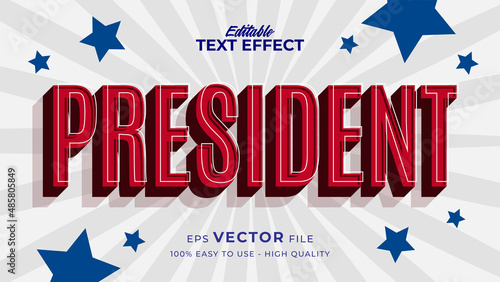 Editable text style effect - president day text in american style theme