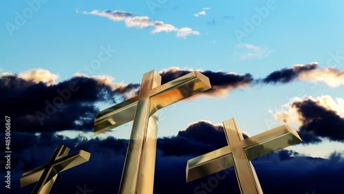 cross crosses golden clouds moving timelapse video christians easter background 