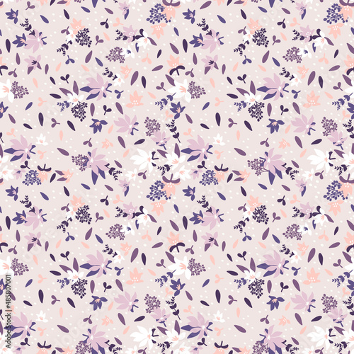 Seamless floral pattern, vector seamless background with spring flowers. Orga...