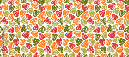 Seamless floral pattern, vector seamless background with summer exotic leaves...