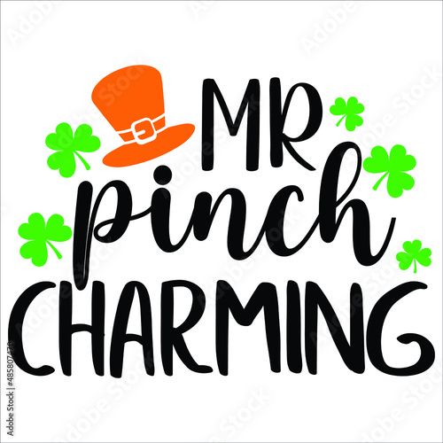 MR pinch charming, hat clover leaf vector,  St. Patrick's day shirt print template, typography design for vector file.