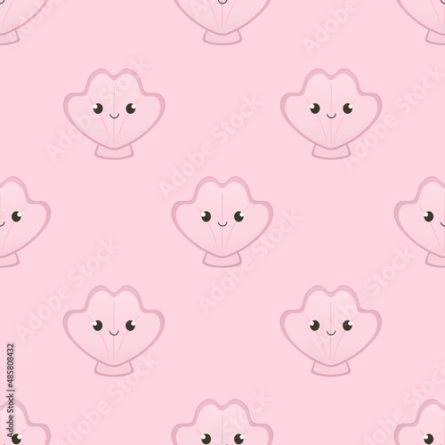 cute summer pattern for kids - seashells on a pink background