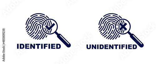Finger print with magnifying glass vector simple logo or icon, incognito man concept, unidentified person, people search, biometric identification.