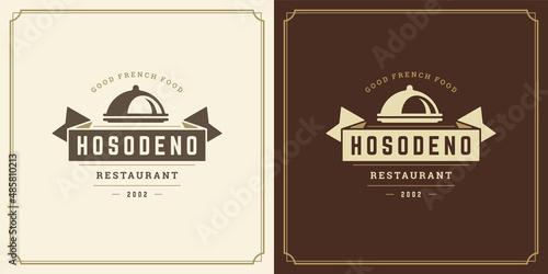 Restaurant logo design vector illustration dish tray silhouette