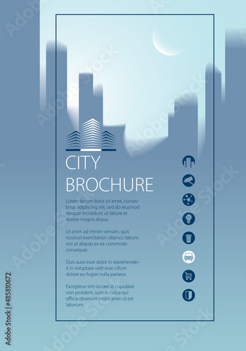 Simple city traveling tourist guide book. Brochure, flyer, cover, poster or guidebook template. Vector modern illustration.