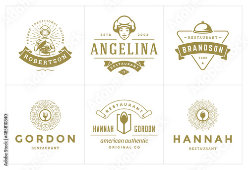 Restaurant logos templates set vector illustration good for menu labels and cafe badges