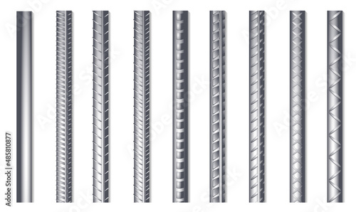 Canvas realistic reinforcement steel bar, set  

reinforcement steel reinforced rods isolated 

on white background