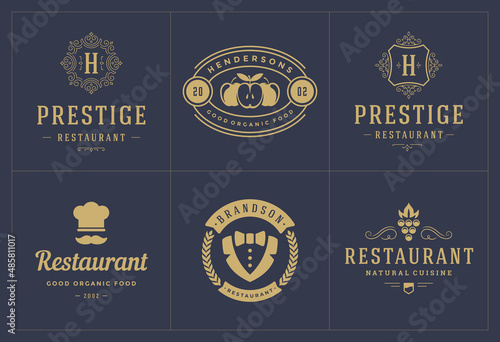 Restaurant logos templates set vector illustration good for menu labels and cafe badges