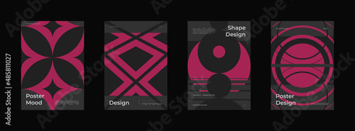 Abstract Poster Design Set. Vertical A4 format. Bauhaus brochure collection. Modernism aesthetics. Minimal illustration brutalism inspired.