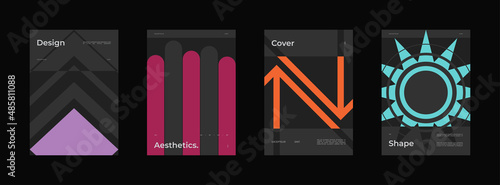 Abstract Poster Design Set. Vertical A4 format. Bauhaus brochure collection. Modernism aesthetics. Minimal illustration brutalism inspired.