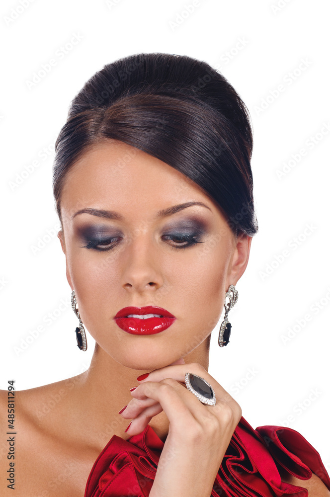 Beautiful lady in elegant evening dress and stylish accessories Beautiful lady in elegant evening dress and stylish accessories