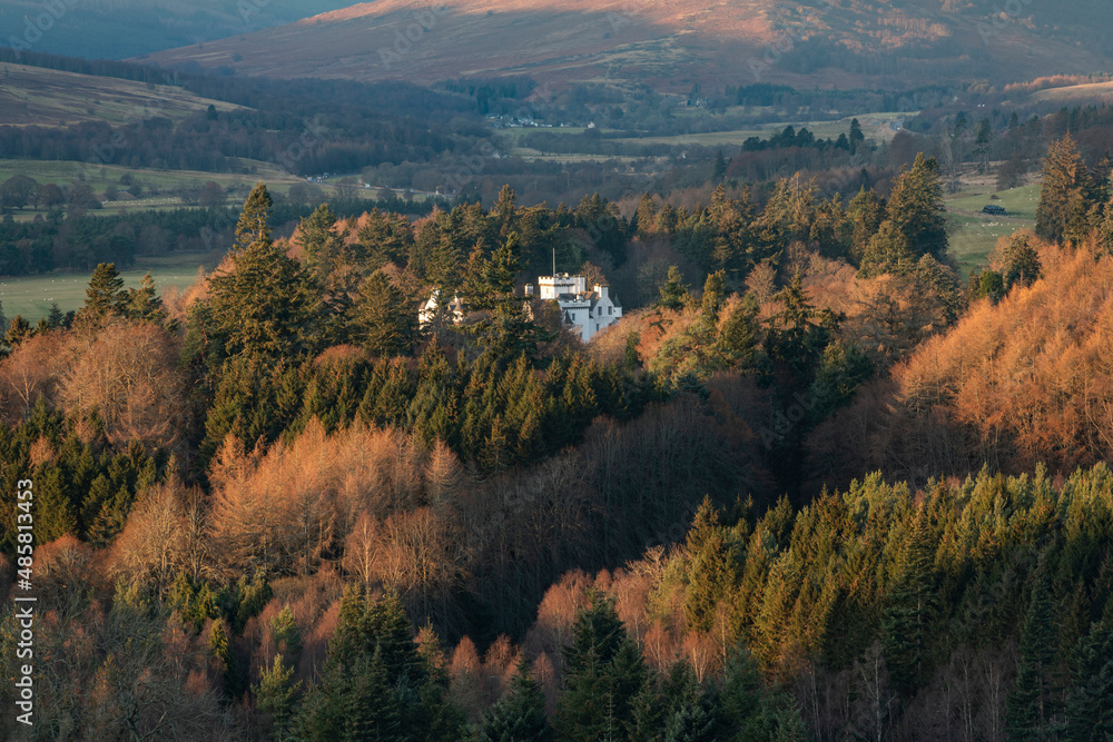 Blair Atholl Castle surrounded in autumn trees, Perthshire, Highlands of Scotland, United Kingdom, Europe