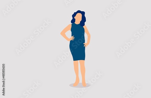 woman posing in blue dress illustration design