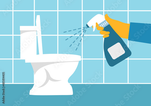Toilet cleaning. Toilet bowl disinfection concept vector illustration.