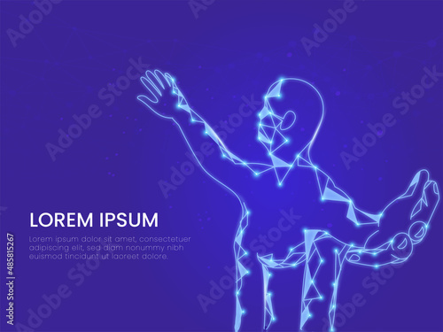 Polygonal Effect Human Body Opening Arms On Blue Background.