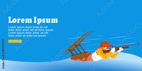 UI design illustration with a faceless disabled woman on a sled. Disabled Sports. Shooting. Biathlon