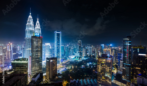 Canvas Print Panorama aerial night view of Kuala Lumpur city skyline