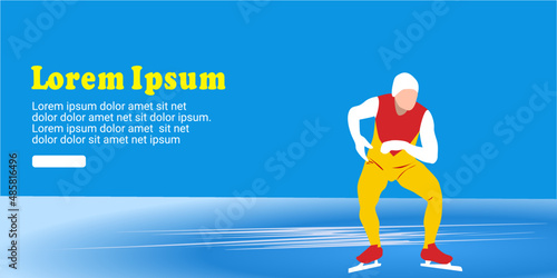 UI design of abstract man skating on ice on abstract blue background. speed skating