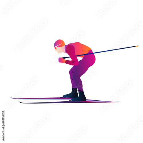 Cartoon illustration of an abstract man skiing on abstract background. Cross-country skiing, Nordic combined.  freestyle ski cross