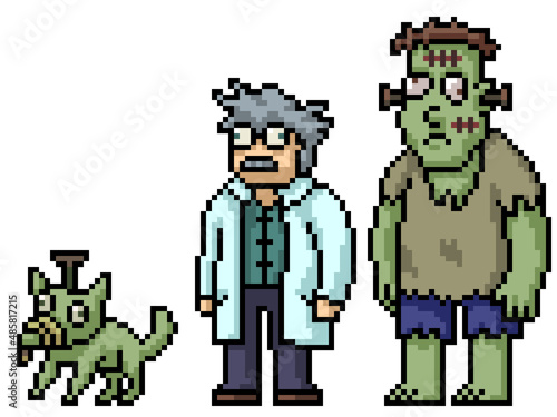 pixel art crazy scientist zombie