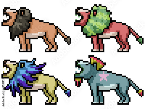 pixel art colorful fabulous lion