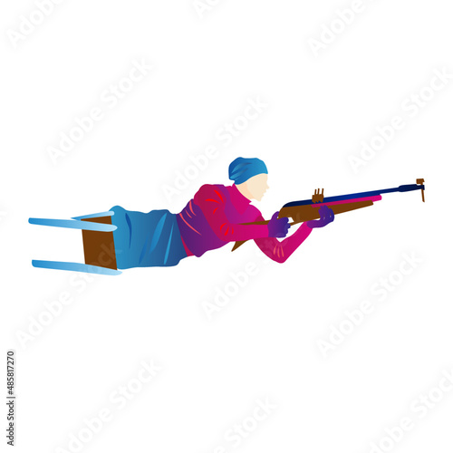 Cartoon illustration of a faceless disabled woman on a sled. Biathlon