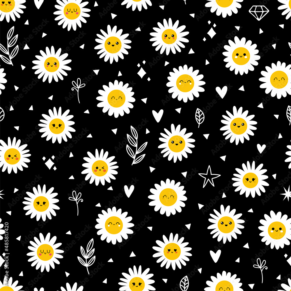 Daisy flowers seamless pattern. Cute floral seamless pattern. Beautiful chamomile print great for fabric, textile, wrapping paper