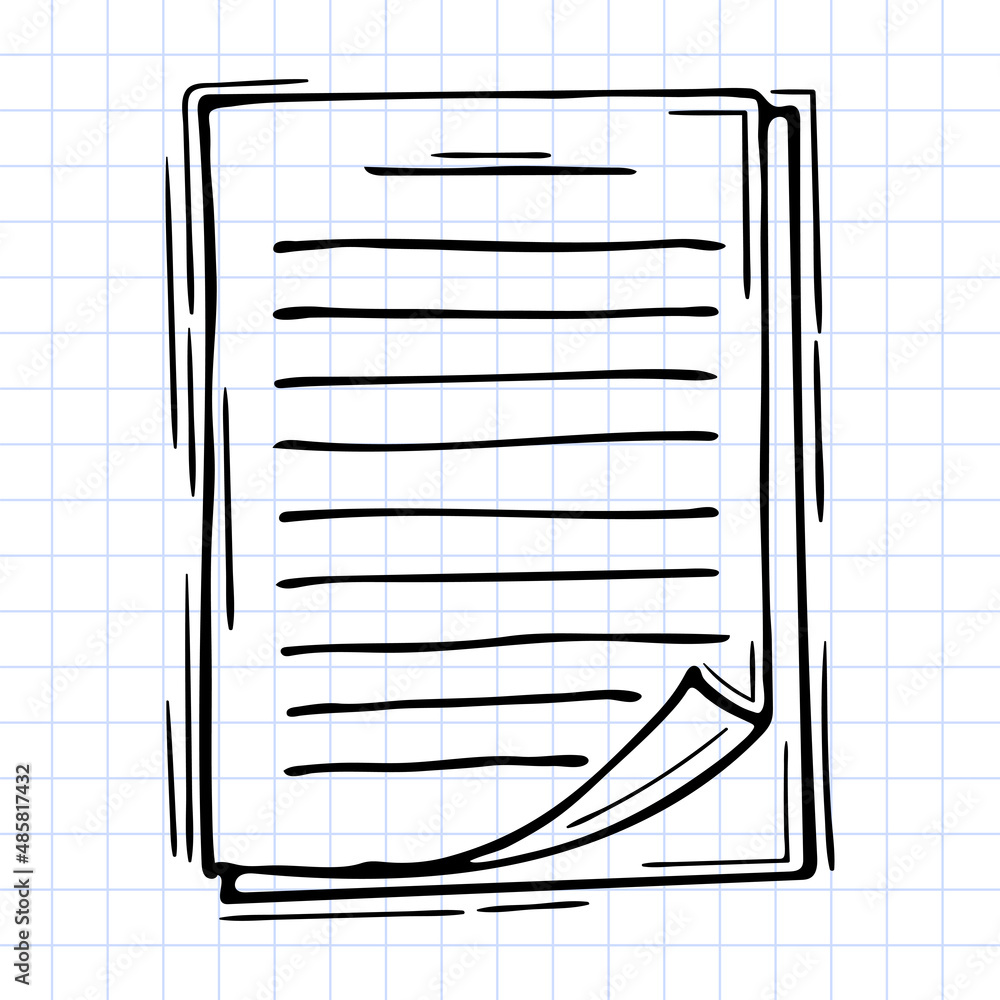 Hand drawn set of paper sheets. Outline icon. Sketch style. Checkered background Hand drawn set of paper sheets. Outline icon. Sketch style. Checkered background