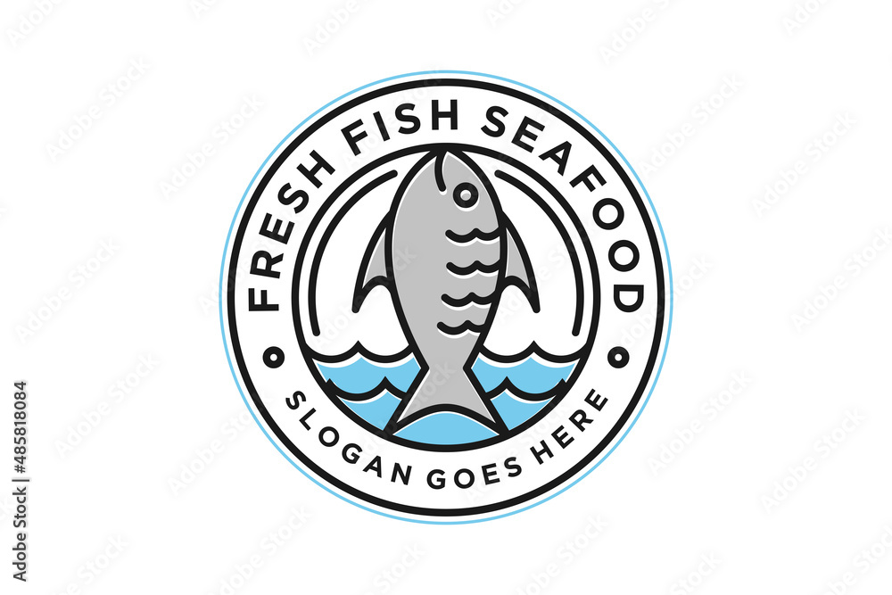 Fresh Fish Meat Emblem with Ocean Sea Wave for Beach Resort Cafe Restaurant Seafood Sushi Poke Bar Sticker Logo design
Fresh Fish Meat Emblem with Ocean Sea Wave for Beach Resort Cafe Restaurant Seafood Sushi Poke Bar Sticker Logo design