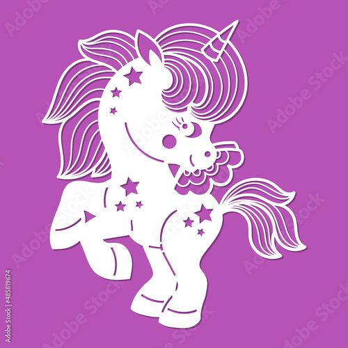 Template for laser cutting. Unicorn pony baby. For cutting from any material. For the design of cards, invitations, decor stencils, interior elements, stickers. Vector. © Zerlina