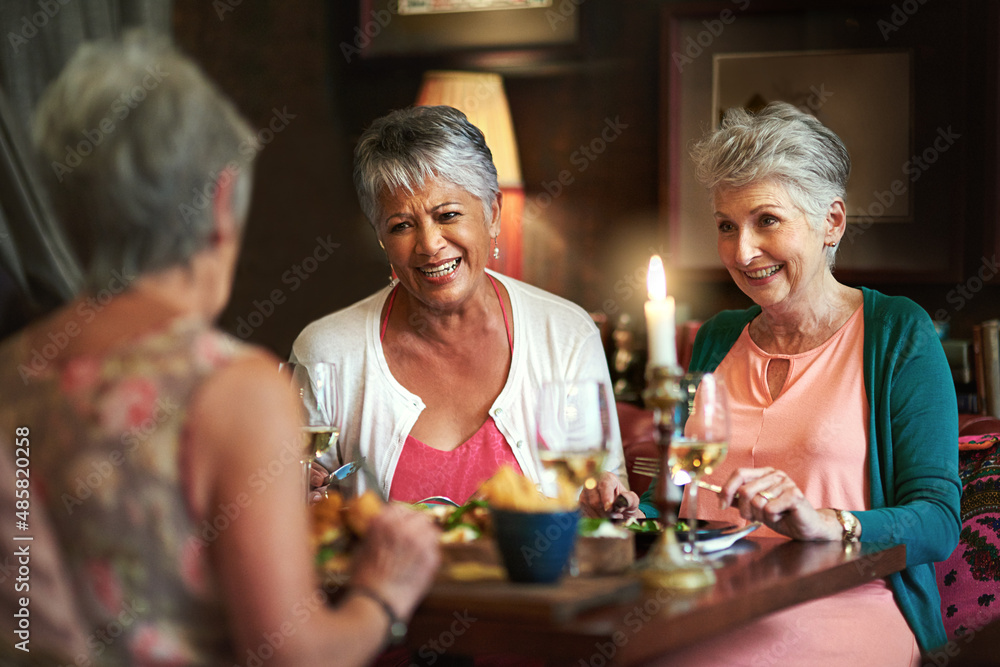 Spend your golden years with friends. Cropped shot of a group of senior female friends enjoying a lunch date.