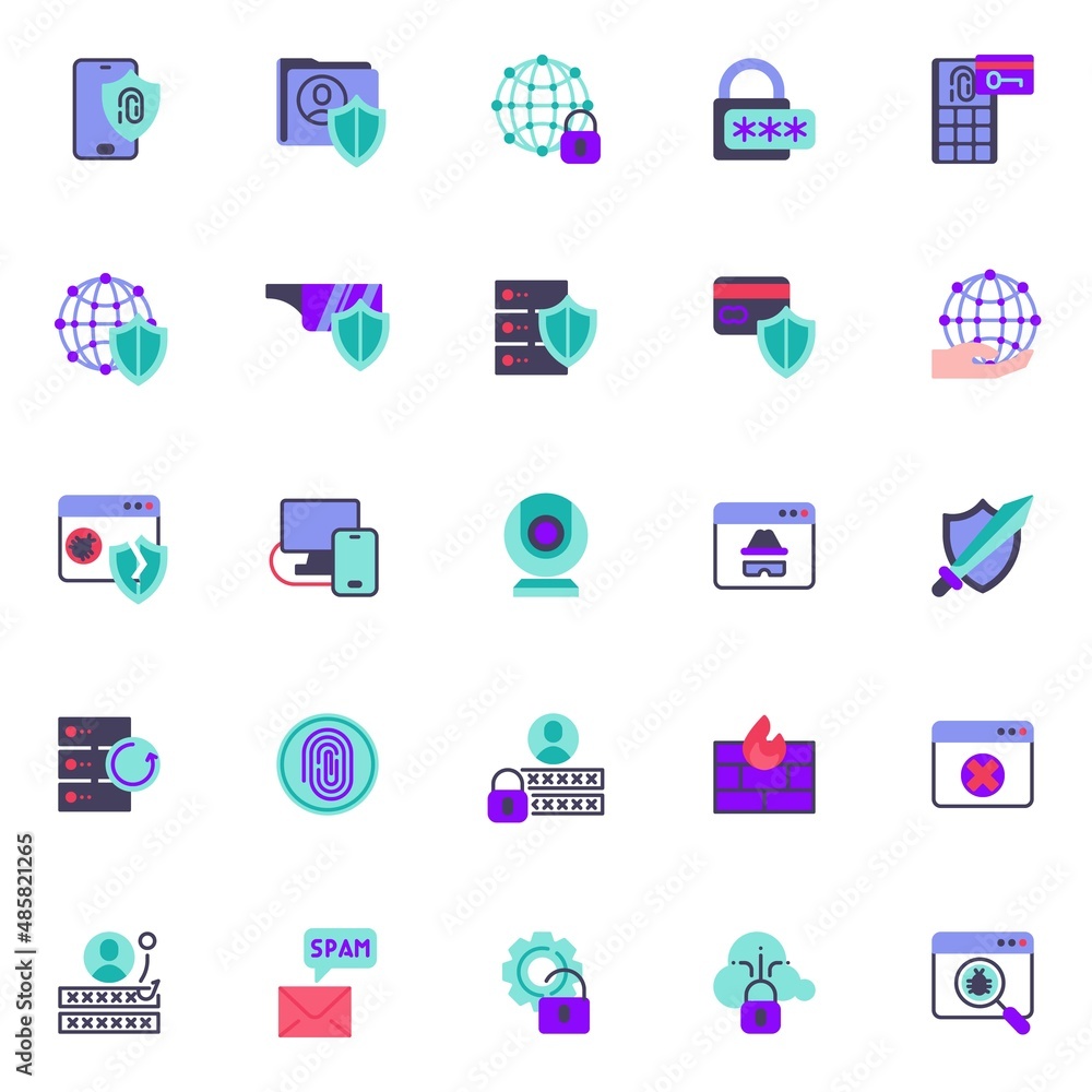 Cyber security elements collection, flat icons set Cyber security elements collection, flat icons set