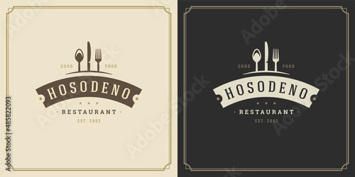 Restaurant logo template vector illustration kitchen tools silhouettes